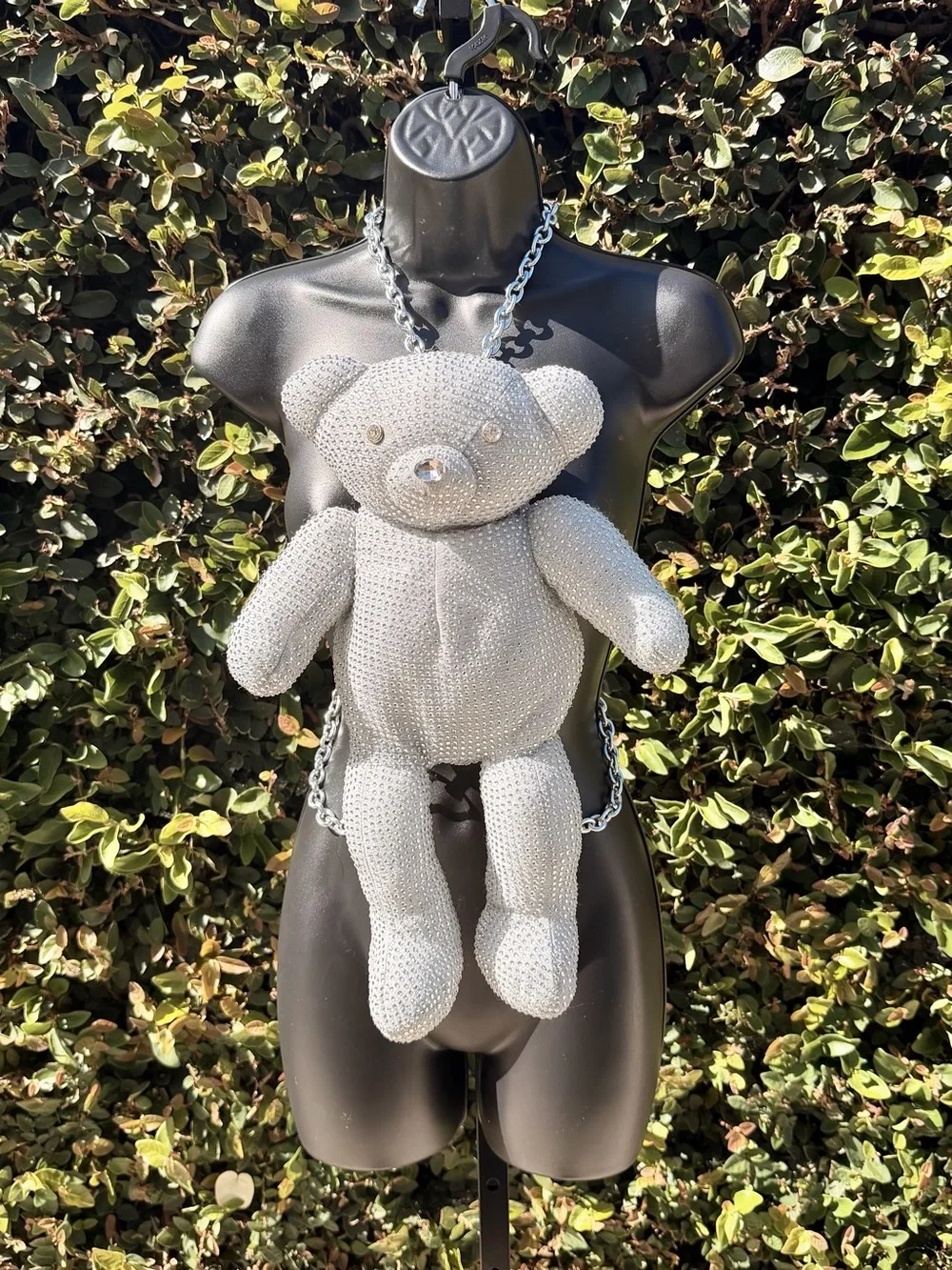 Silver Rhinestone Bling Tormented Teddy Backpack - Dolls Kill